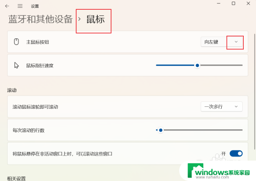 win11鼠标右键如何设置 Win11主鼠标按钮设置向右键的方法