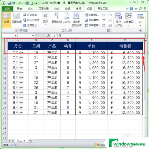 excel第一排一直显示 怎样让Excel文档第一行一直可见